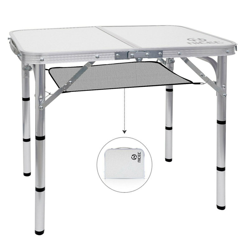 Adjustable Folding Aluminum Table, Lightweight, Portable w/ Handle for Camping, Beach, Office (Large)