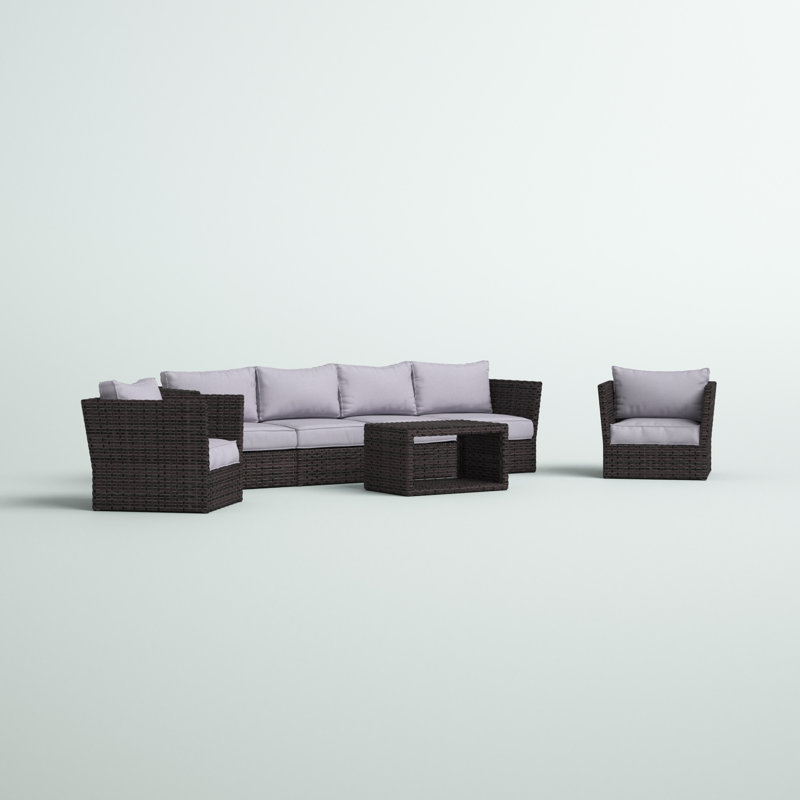 Ensemble de conversation en osier pour 6 personnes avec coussins Anndale