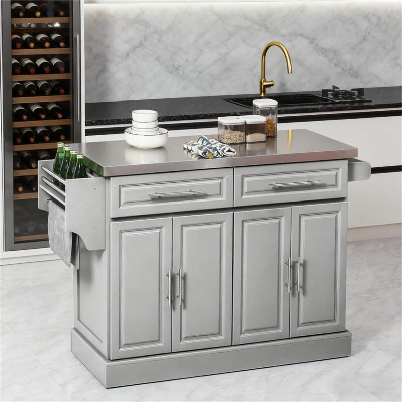 Chariot pour îlot de cuisine avec 2 tiroirs et roulettes (sans tabourets)