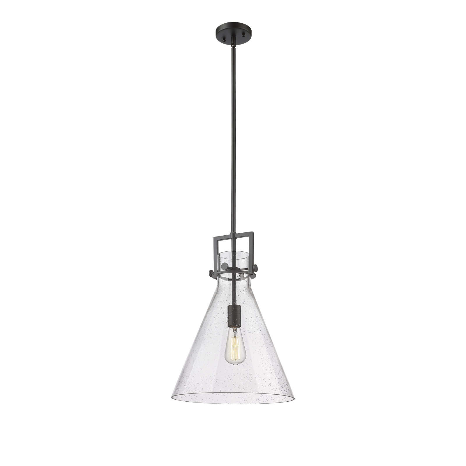 Coterie Single Light Glass Dimmable Pendant, 19.13" H x 14" W x 14" D, Seedy, Matte Black