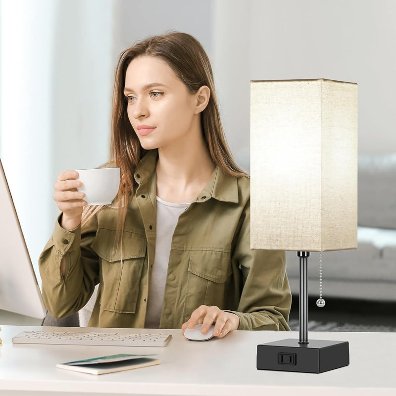 Ensemble de 2 lampes de table pour la chambre à coucher, à intensité variable 3 couleurs 15 po, avec chaînette et prises de courant, 2 ampoules incluses