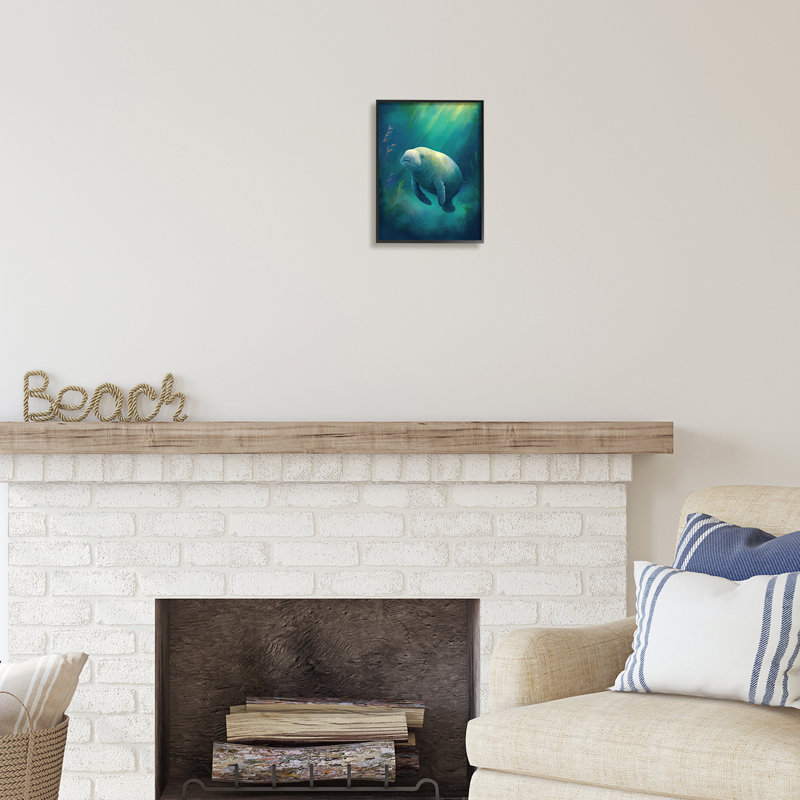 «Manatee Underwater View» par Enrico McGarrigle, H 14 po x l 11 po x P 1,5 po, Giclée encadrée noir minuit