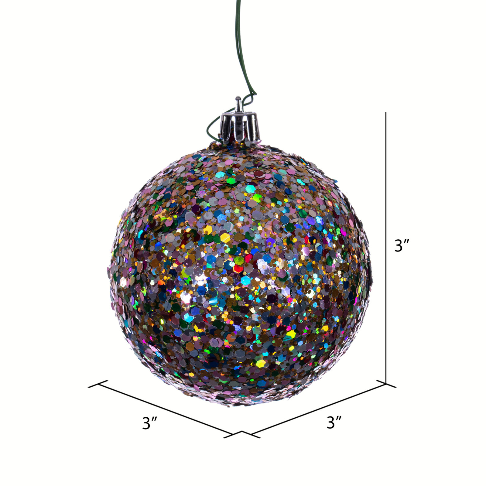 Holiday Décor Ball Ornament, 3" H x 3" W x 3" D, Rainbow