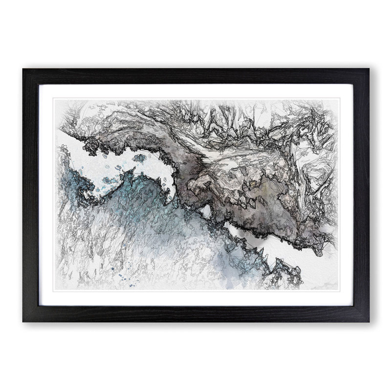 The Coast of Honolulu Hawaii Sketch - Picture Frame Graphic Art Print, 40cm H x 60cm W x 2cm D, Black Framed