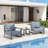 Purescape 3-Piece Hand-Painted Aluminum Outdoor Conversation Set With Blue Cushions And Side Table-122875998
