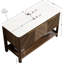 Armoire autoportante de 48 pouces pour la salle de bain, 3 portes et tablette ouverte, plateau en pierre frittée blanche, couleur noyer foncé, contreplaqué, panneaux de porte cannelés élégants.-131377358