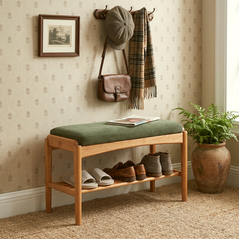 Banc à chaussures en cerisier massif, Cherry, 31.5", Vert