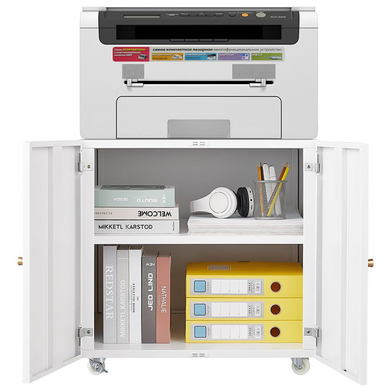 Support d'imprimante mobile en métal avec tablette de rangement Garvee, Blanc