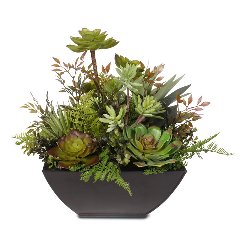Faux Succulent in Metal Planter