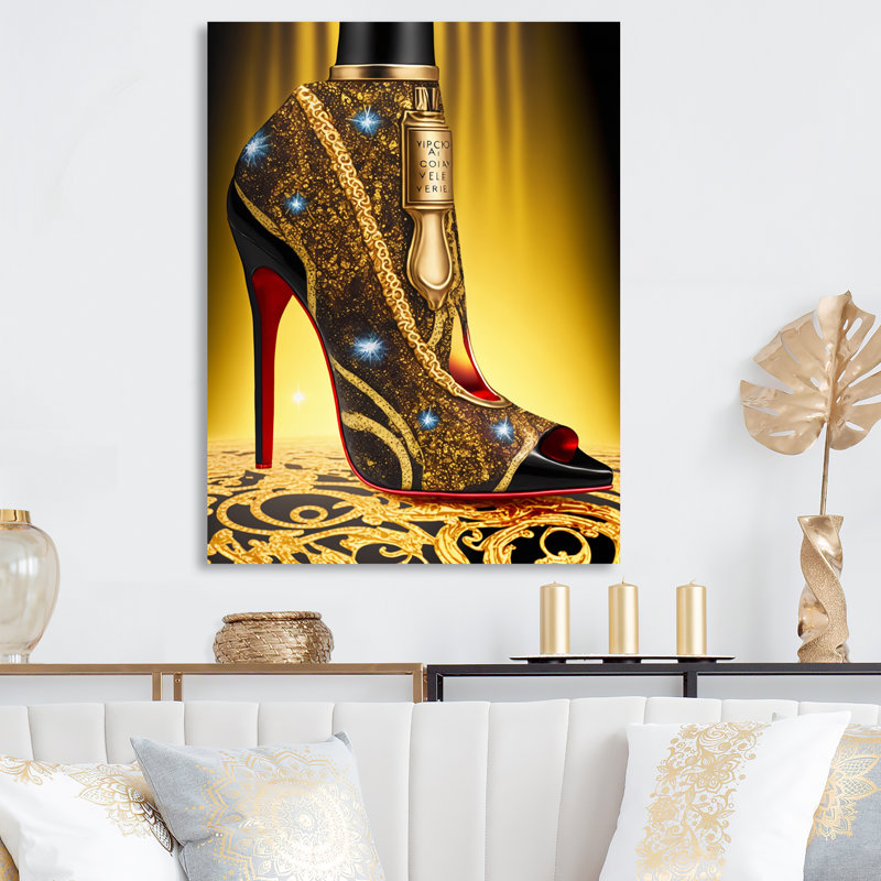 Décoration murale noire et dorée à talons hauts III - Fashion, H 20 po x l 12 po x P 1 po