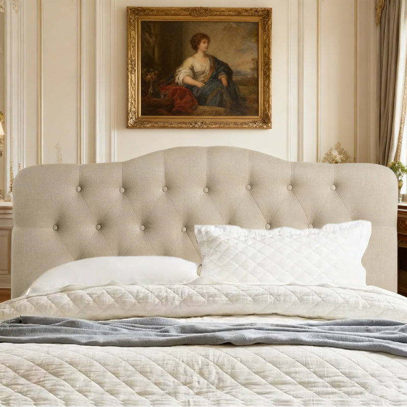 Tufted Upholstered Headboard, Solid Wood Head Board with Wood Legs, Adjustable Height Bed headboard from 37” to 51” Fabric Headboard in Modern Button Design