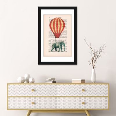 «Vintage Paper Series: Elephant with Air Balloon», impression sur toile tendue