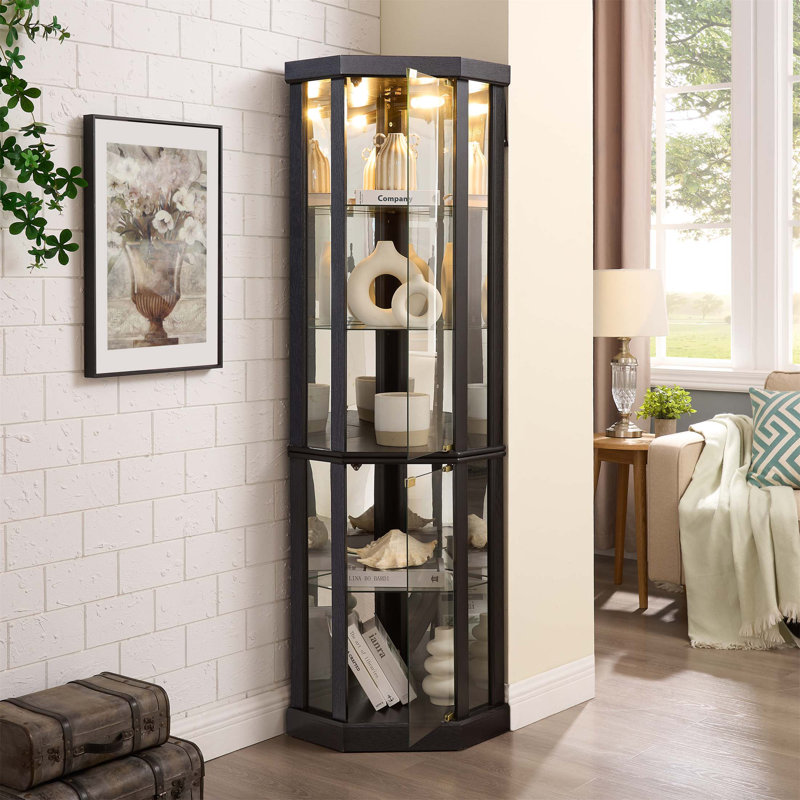 Vitrine de coin lumineuse - Vitrine élégante en verre pour le rangement du salon et du bar - Parfait pour les collections et le vin - Comprend un éclairage intégré