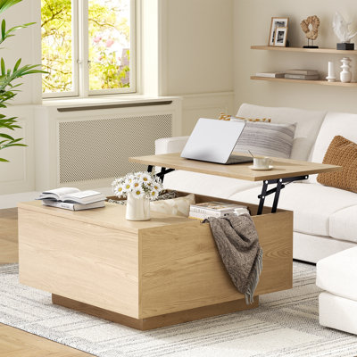 Lift Top Coffee Table, Wood Square Coffee Table with Storage,Natural