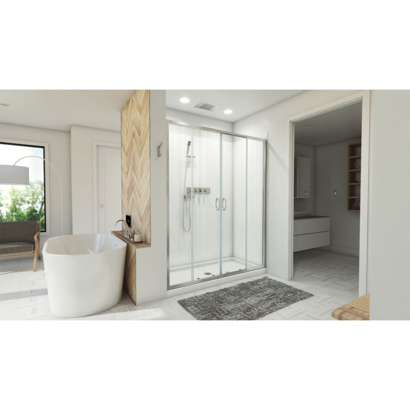 Visions 60" W x 30" D x 78" H Semi Frameless Rectangle Shower Kit with Fixed Panel and Base, Center