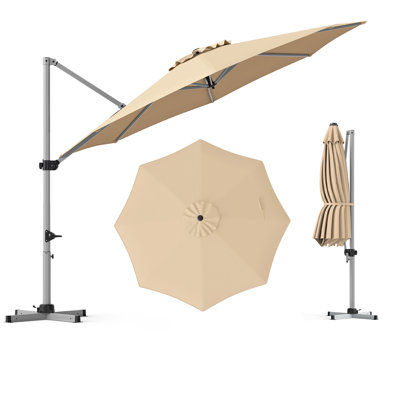Parasol extérieur en porte-à-faux 11 pi, grand parasol décalé avec rotation à 360 degrés beige