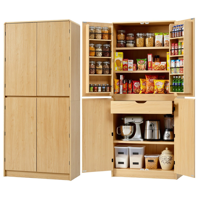 Armoire garde-manger courbée de 72 po avec tablettes et tiroir Nelson, Naturel