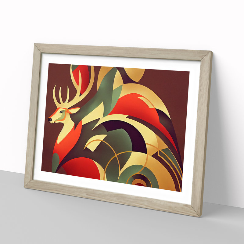Stag Deer Deco Abstract - Framed Print
