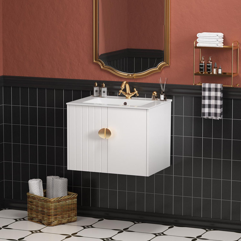 24"Floating Bathroom Vanity With Ceramic Sink Top, White