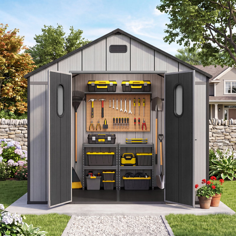 Patio Plastic Portable Outdoor Storage Shed with Deck, 8 ft x 10 ft