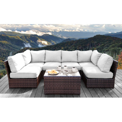 Grandstaff Wicker Fully Assembled 4 - Person Seating Group with Cushions