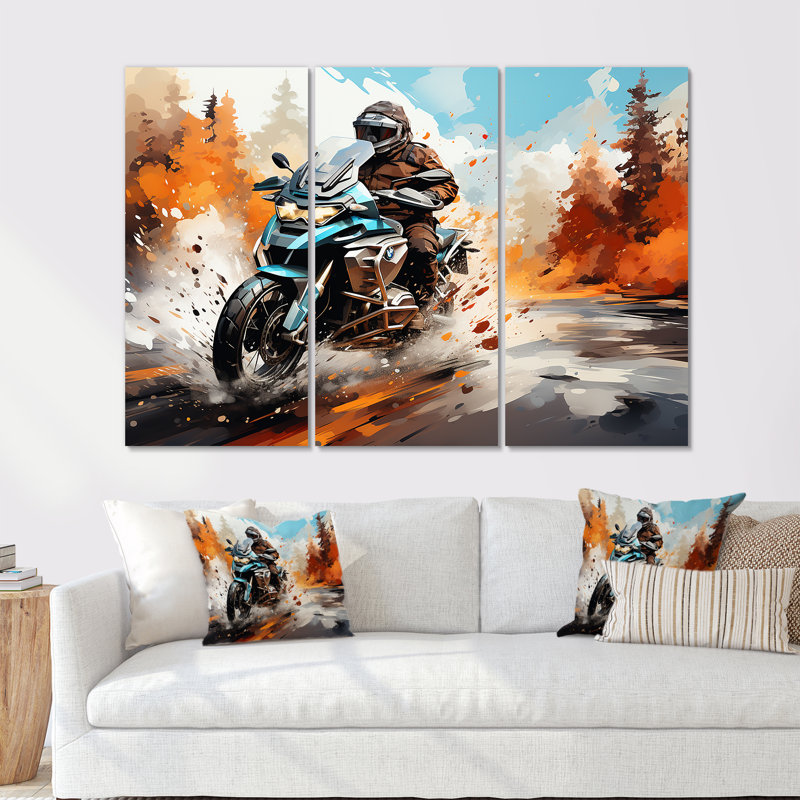 «Watercolor Motclecle Speedster Path», ensemble de reproduction d'art mural moto, H 28 po x l 36 po
