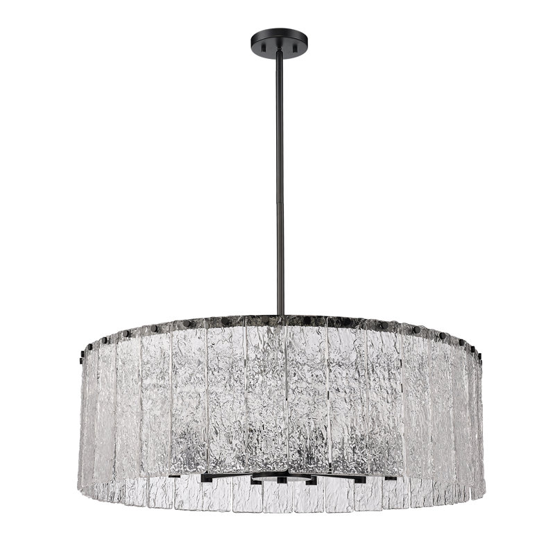 Luminaire suspendu tambour 12 lumières Rainers, Noir mat