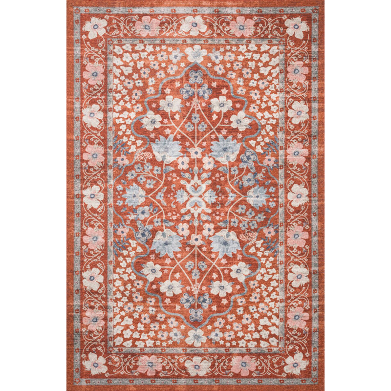 Tapis tissé à motif rouge pastel, Rectangle 3 pi 11 po x 5 pi 10 po