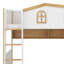 Lit superposé avec garde-corps en forme de maison et lit gigogne, lit superposé en bois avec tablettes de rangement-754839263