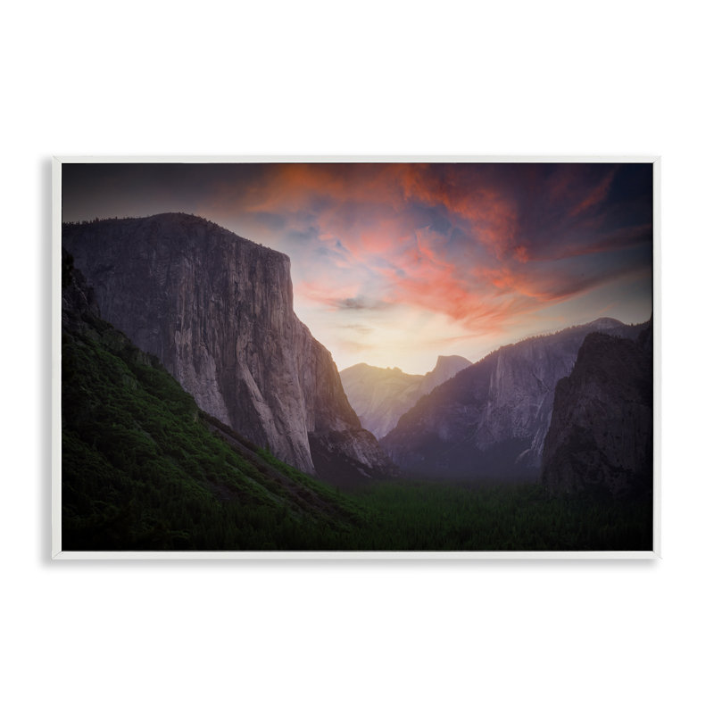Sunset Through Mountain Cliffs  Framed Giclee Art by Rick Berk, 20'' H x 30'' W, Coastal White Framed Giclee
