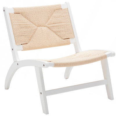 Mid Century Accent Chair, Side Chair Indoor Scandinavian Cognac Natural Wood Beech Braided Jute Woven Weave Paper Rope Seat, Boho Accent Chairs For Living Room
