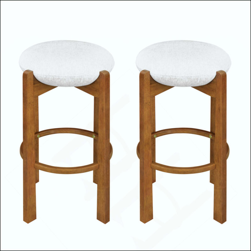 Ensemble de 2 tabourets de bar d'intérieur rembourrés en bois, confortables et élégants, Marron clair