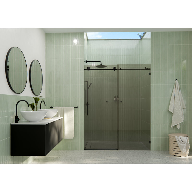 Equinox 56 - 60 in. x 78 in. Fully Frameless Gray Tinted Sliding Shower Door, Matte Black