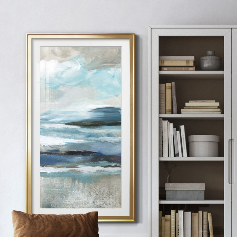 Distant Drama II - peinture encadrée, H 22,5 po x l 42,5 po x P 1,5 po, Doré