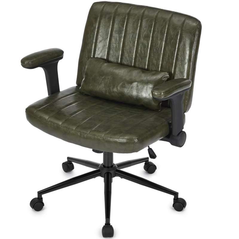Criss Cross Swivel Home Office Desk Chair With Flip-Up Armrests And Lumbar Pillow, Green