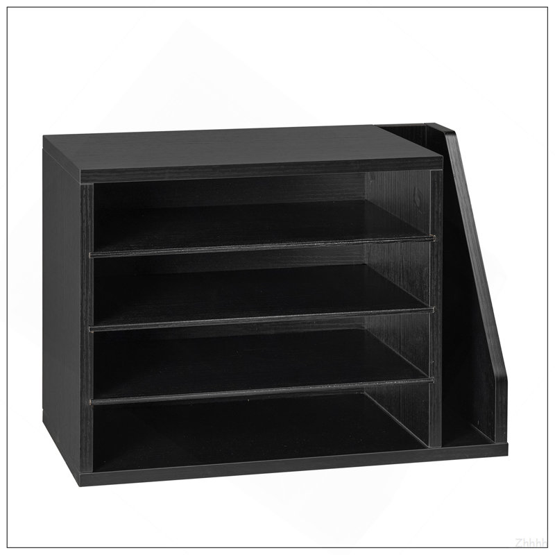 Organisateur de documents, boîte aux lettres de bureau à 4 compartiments avec tablettes amovibles, trieur de boîtes aux lettres en bois avec rangement vertical latéral, organiseur de bureau de bureau pour classeur, documents, papier, noir