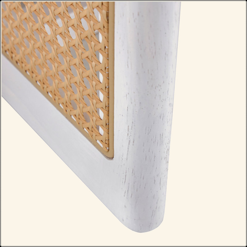 Table basse de style chinois en bois massif blanc et imitation rotin, table basse rectangulaire en bois massif, table basse rectangulaire classique en bois massif - conception de pieds imitation rotin.