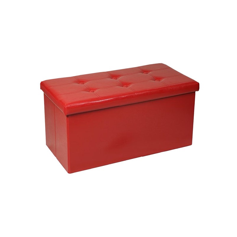 Repose-pieds rectangulaire capitonné avec rangement 29 po, Simili cuir rouge