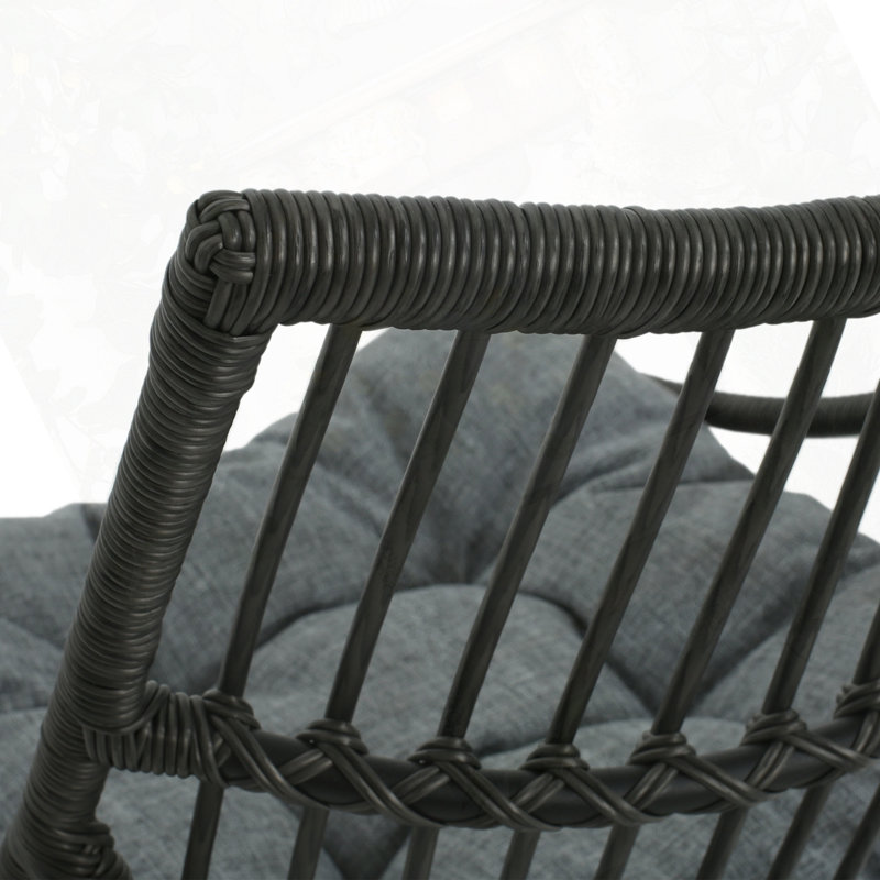 WICKER HIGH-BACK CHAIR, Gray Cushion/Black Frame