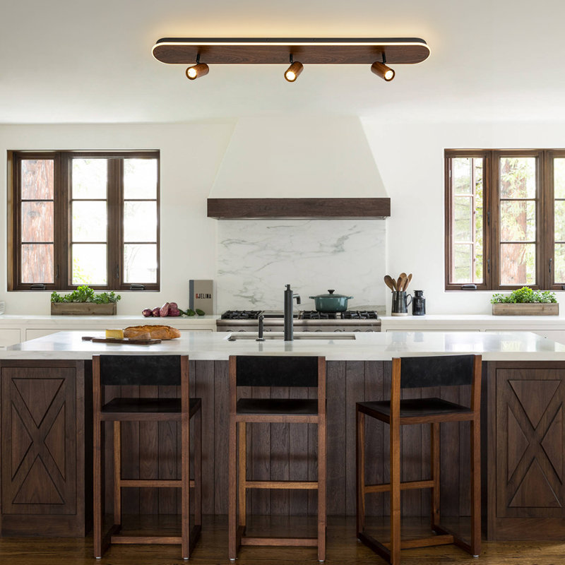 3 - Light Wood Grain Oval Shape Track Light With Rotating Heads, Walnut