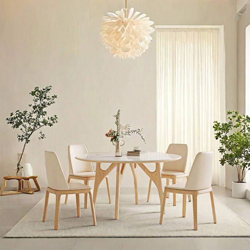 Cream style round table and chair combination, 29.52"H x 47.24"L x 47.24"W, 5 Pieces: Table, 4 Chairs