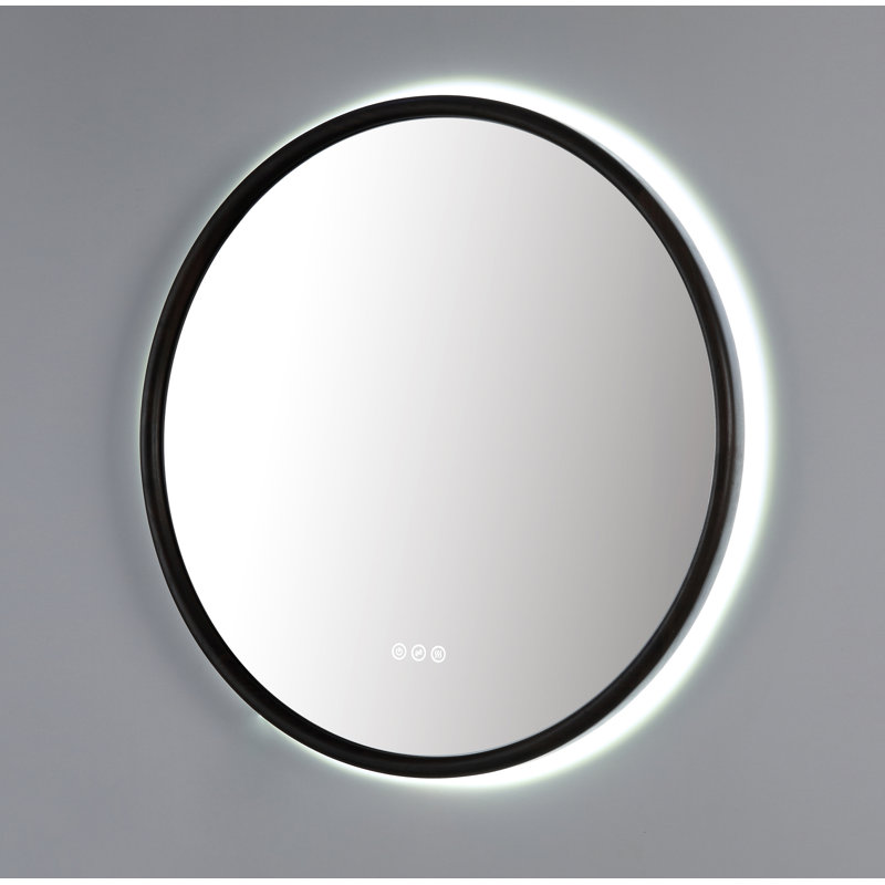 Miroir anti-buée en chêne naturel Veener, 29,52 po x 29,52 po, Rond, Noyer foncé