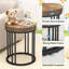 Table de bout ronde avec structure en métal et plateau en bois, table d'appoint peu encombrante pour le salon, la chambre à coucher, le bureau, facile à assembler et durable