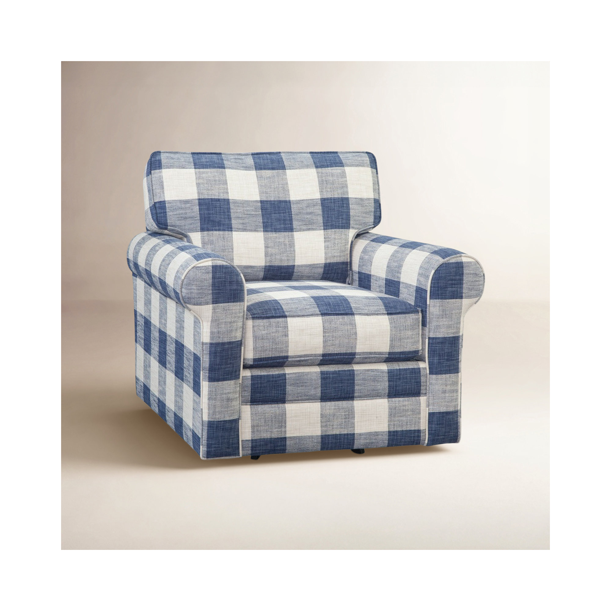 Bedford Upholstered Swivel Armchair, Blue Buffalo Check; 0120-61