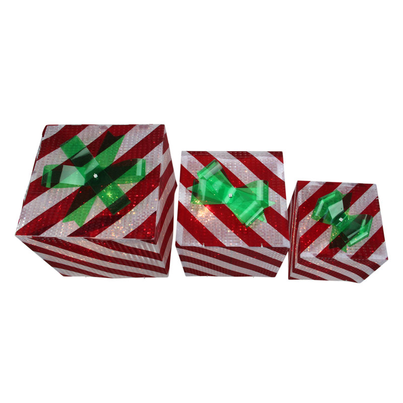 Ensemble de 3 boîtes-cadeaux de Noël à rayures rouges et blanches