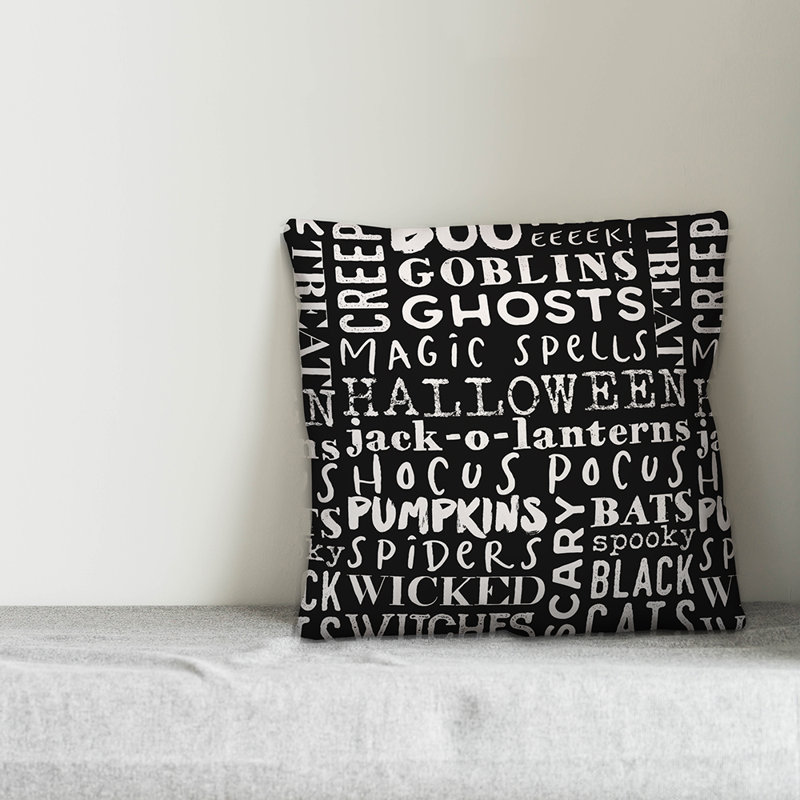  Housse de coussin Halloween, Noir, 18 po x 18 po, Polyester/ Bourre en polyester