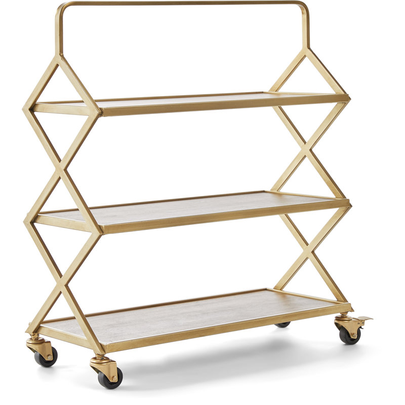 Hudson Gold and Wood Rolling Bar Cart with Storage