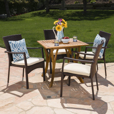 Wallart 4 - Person Acacia Wicker Patio Dining Set with Square Table