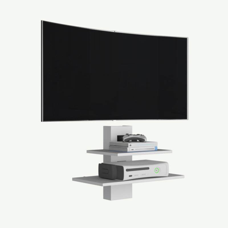 Floating Shelf, 2 Tier-Shelf Wall Unit With Cable Management