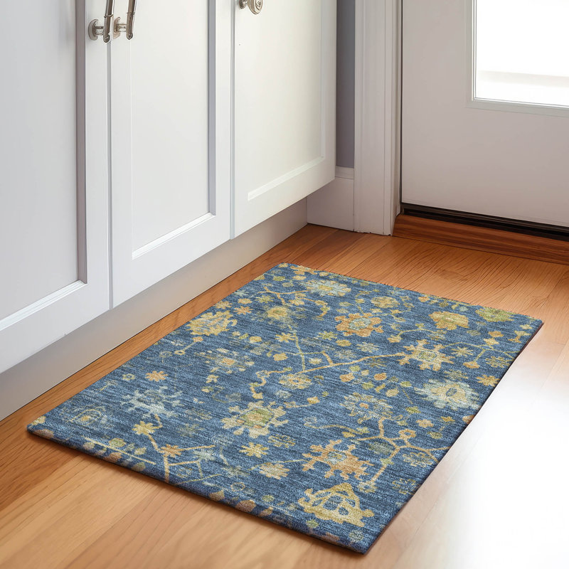 Machine Washable Indoor/Outdoor Xhevrie Navy Rug, Rectangle 1'8" x 2'6"
